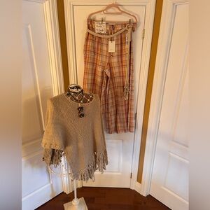 Spell Pink Multi Plaid Wide-Leg Pants XL new with tags